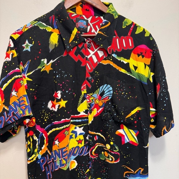 Vintage 90s Planet Hollywood Space Neon Aloha Hawaiian Shirt Small Rainbow - Picture 3 of 14
